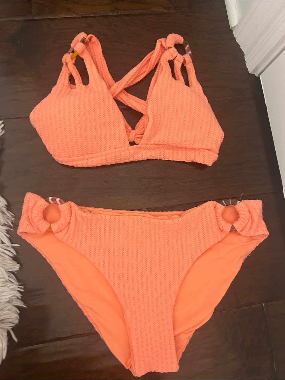 Women's Coral Textured Bikini Set - Strappy Top & Ring Detail